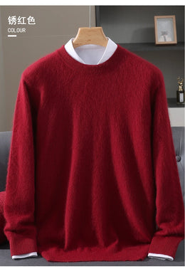 Autumn Winter New Men's Sweater Round Neck Loose Pullover Knitted Sweater Casual Solid Color Thickened 100% Mink Cashmeresweater