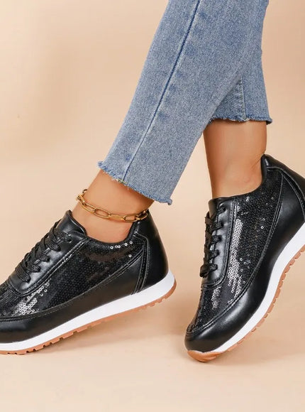 Bling Women Platform Sneakers Fashion Patchwork Glitter Running Sport Shoes Woman Outdoor Comfortable Casual Flats Plus Size 43