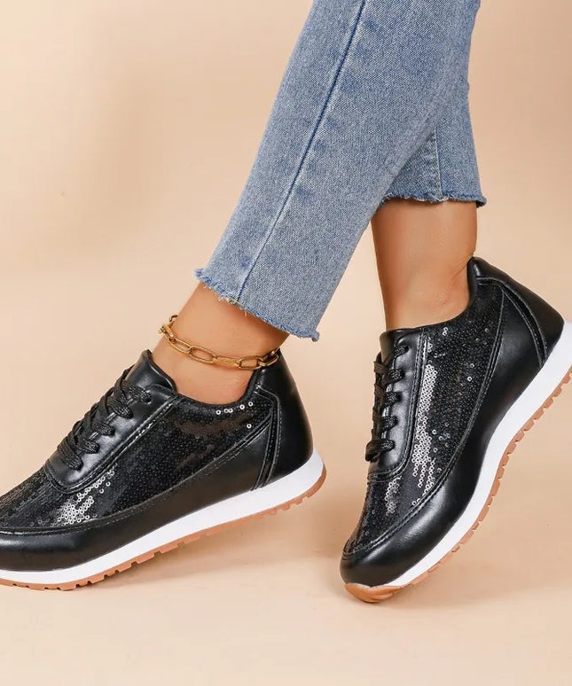Bling Women Platform Sneakers Fashion Patchwork Glitter Running Sport Shoes Woman Outdoor Comfortable Casual Flats Plus Size 43