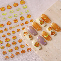 Cute Halloween 5D Nail Art Sticker Ghosts Spooky Spider Webs Evil Pumpkin Faces Festive Balloons Floral Stars Fun Scary Decals
