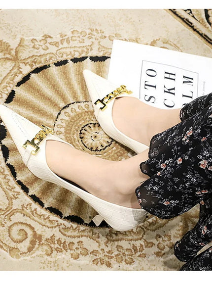 Fashion Metal Chain Decoration Women Pumps Shallow Mouth