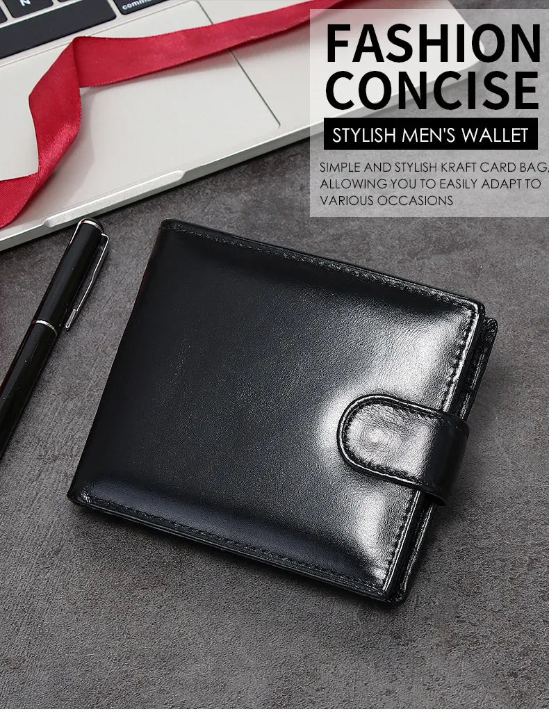 Leather Mens Wallet with Coin Pocket Genuine Leather Wallet for Men Short Style