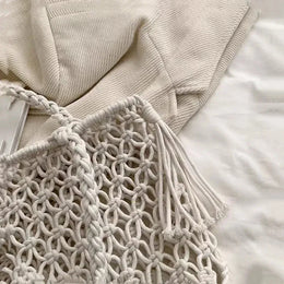 KissICON Tassel Cotton Crochet Tote – Mesh Beach Vacation