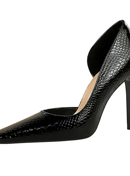 Woman Vintage Snake Print Pumps Square Toe Patent