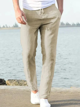 Men's Cotton Linen Pants Male Autumn New Breathable Solid Color Linen Trousers Fitness Streetwear S-5XL