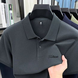 Men's Summer New Cotton 100% Short-Sleeved Polo Shirt, Collar Brand Printed T-Shirt, Breathable Casual Business Men's Clothing