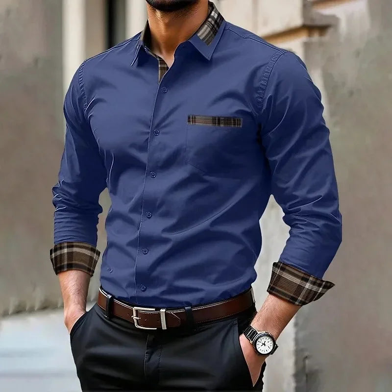 Men's iron-free long-sleeved lapel shirt, casual and comfortable long-sleeved shirt, spring and autumn inner shirt, plus size