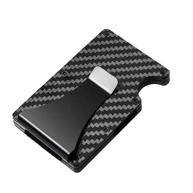 Minimalist  Wallet for Men, Money Clip Cash Strap Wallet, RFID Blocking Metal Wallet Aluminum Card Holder(Carbon Fiber)