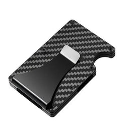 Minimalist  Wallet for Men, Money Clip Cash Strap Wallet, RFID Blocking Metal Wallet Aluminum Card Holder(Carbon Fiber)