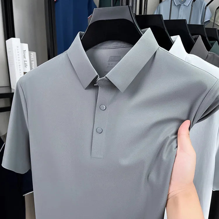 Men's Seamless Polo Shirt - Breathable Nylon-Spandex Blend, Reinforced Collar & Matching Buttons (12 Colors, M-4XL)