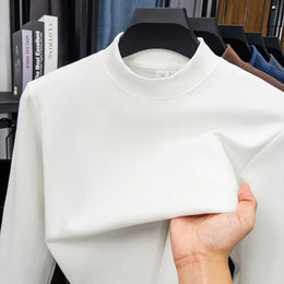 2026 New Men's Casual Solid Color High Collar Velvet Long Sleeve T-shirt Spring and Autumn Versatile Comfortable Top