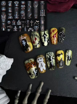1 Halloween Pumpkin Skull Bat Ghost Spider Web Castle Candle Candy 3D Nail Decoration Holiday Dark Style Nail Mold