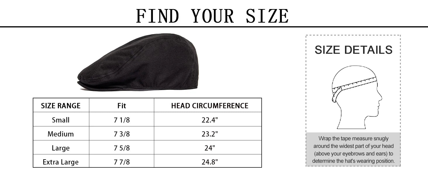 BOTVELA Men Classic Cotton Twill Newsboy Flat Hat Vintage Ivy Outdoor Driving Hat Fitted Cap