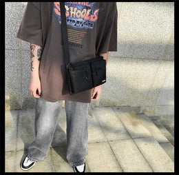 Casual Sporty Black Crossbody Bag Men's Messenger Bag Green Cloth Small Square Bag Suitable for Work Versatile Shoulder Bag