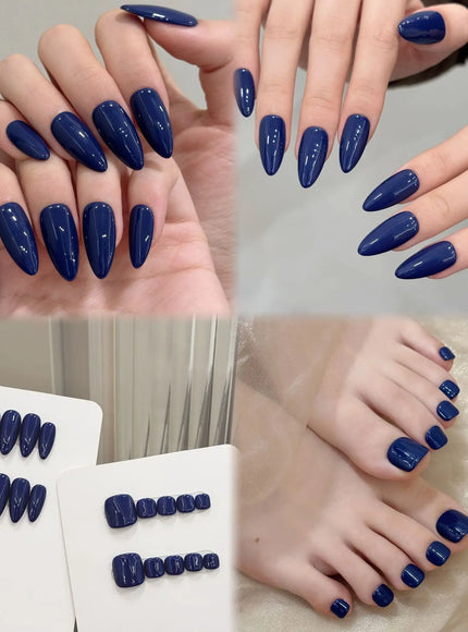 Bright Blue Almond French Press On Nails -