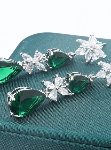 KissIcon Green White CZ Drop Earrings - Lightweight
