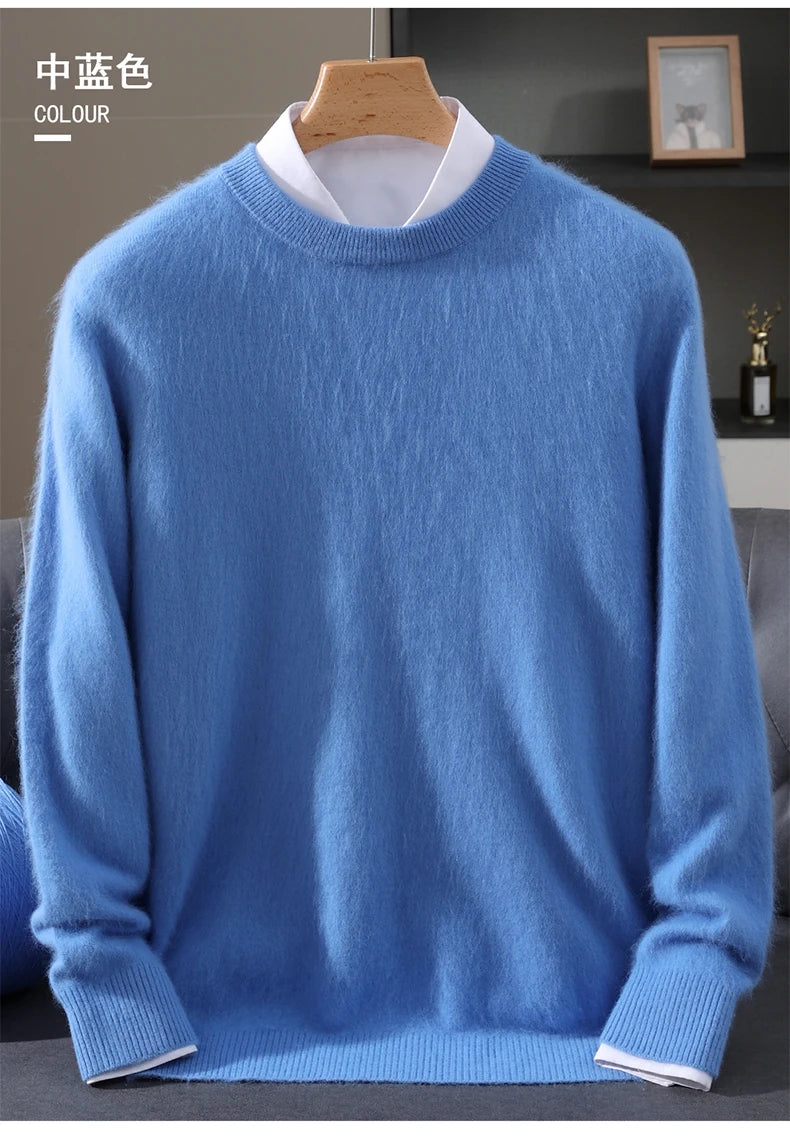 Autumn Winter New Men's Sweater Round Neck Loose Pullover Knitted Sweater Casual Solid Color Thickened 100% Mink Cashmeresweater