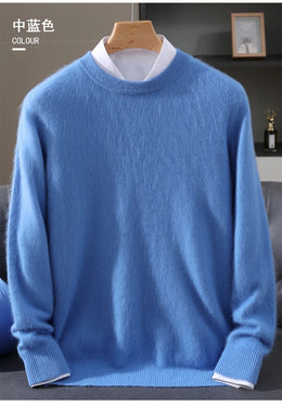 Autumn Winter New Men's Sweater Round Neck Loose Pullover Knitted Sweater Casual Solid Color Thickened 100% Mink Cashmeresweater