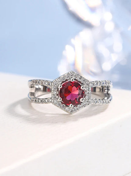 KissIcon Vintage Red Ruby Zircon Ring - 925 Silver Plated