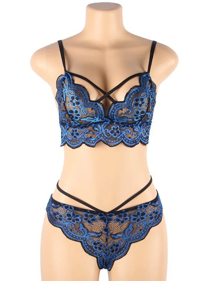 plus size sexy lingerie lace cross band embroidery decoration sexy bra panties lingerie set wholesale from M-5XL