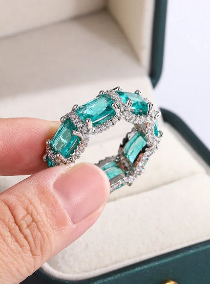 High-end Jewelry Heavy Industry Inlaid Aquamarine Topaz Ring Ladies 925 Silver Paraiba Ring Party Birthday Gift Wedding Ring