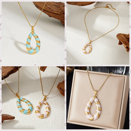 DIEYURO Multicolor Pastel Enamel Heart Cross Sun Floral Pendant Necklace Collection Lady Stainless Steel Waterproof Jewelry Gift