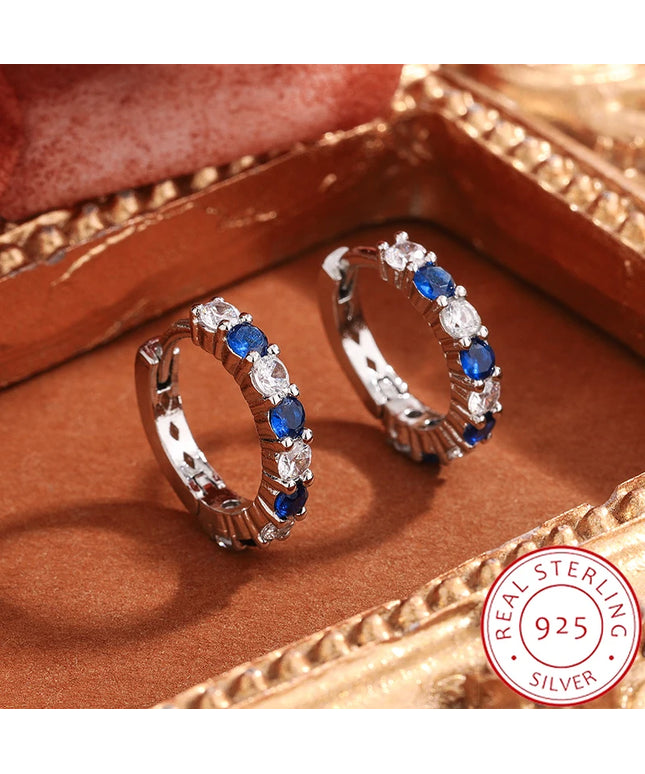 Blue Zircon Silver Plated Stud Earrings For Women - Elegant
