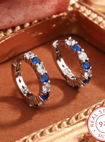 KissIcon Silver Plated Blue Zircon Stud Earrings - Party
