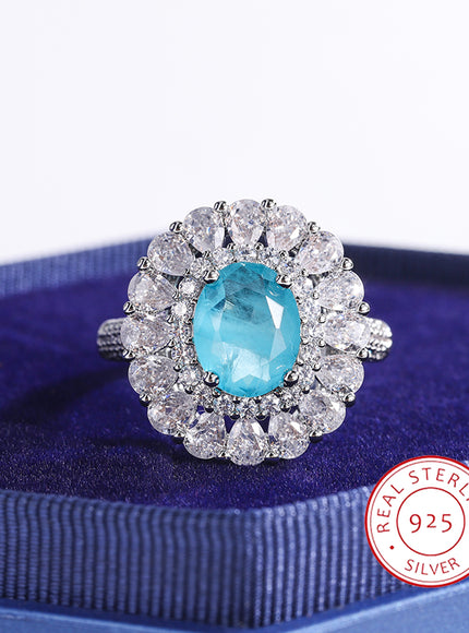 Kiss Icon Paraiba Sapphire Flower Ring - Geometric Zirconia