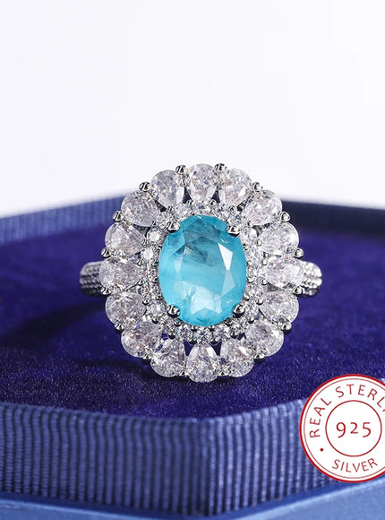 Kiss Icon Paraiba Sapphire Flower Ring - Geometric Zirconia