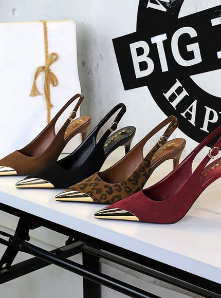 European American Style Metal Pointed High Heels Slim