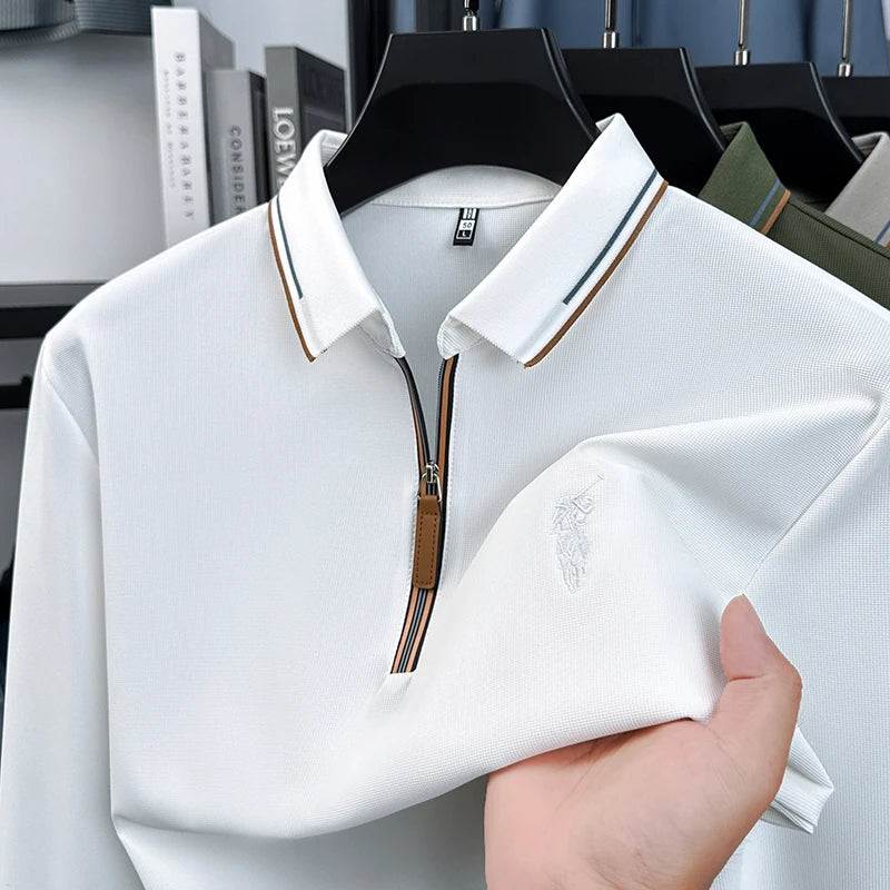 Men's Cotton Long Sleeved T-shirt with Collar Polo Shirt High-end Embroidered Top Autumn Loose Base Shirt