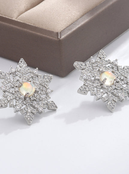 KissIcon Snowflake Zircon Earrings 925 Silver - Festive