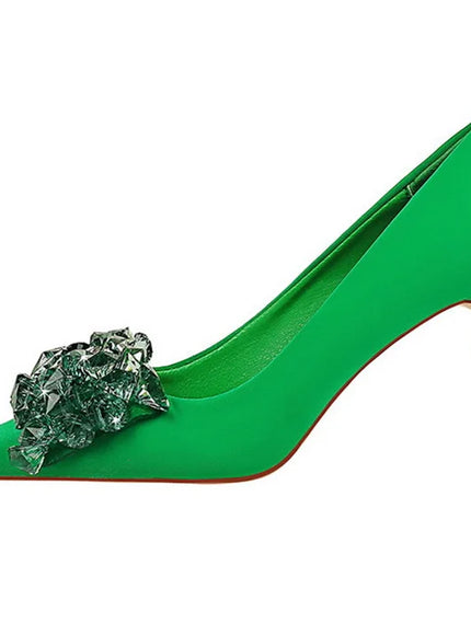 Rhinestones Women Pointed Toe Shallow Mouth Pumps Crystal