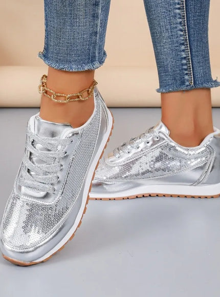 Bling Women Platform Sneakers Fashion Patchwork Glitter Running Sport Shoes Woman Outdoor Comfortable Casual Flats Plus Size 43