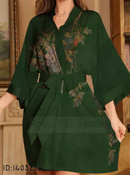 Plus Size Sexy Women Robe Sleepwear Silky Satin