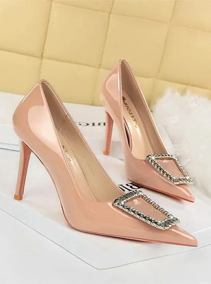 Woman 10cm High Heels Patent Leather Shallow Mouth