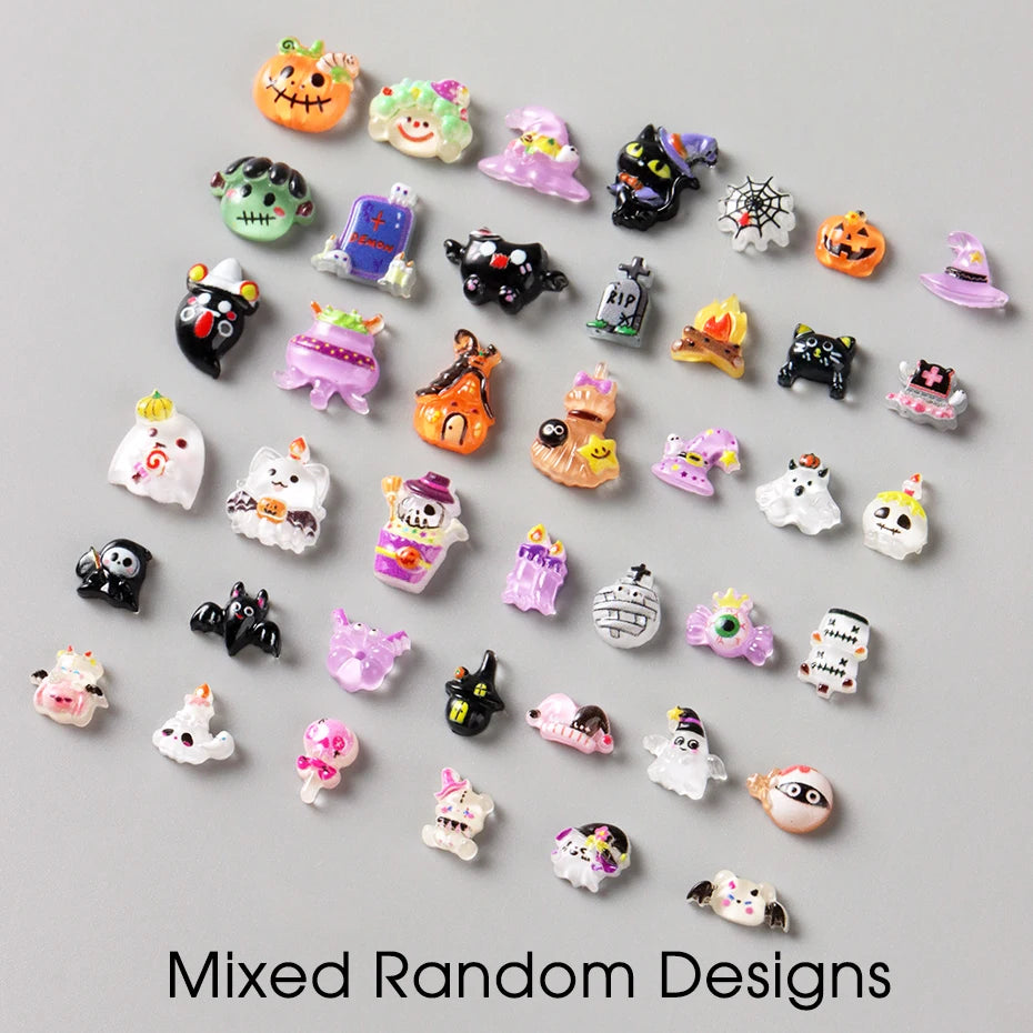 Cute Black Cat Ghost Pumpkin Bat Skull Spider Nail Art Decorations Charms Halloween Rhinestones Nail Art Decorations Accessories