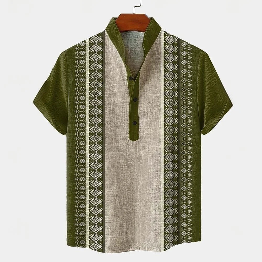Men's Linen Short Sleeved Shirt, Button Design, Digital Printing, Casual and Comfortable, Fashionable to Wear