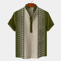 Men's Linen Short Sleeved Shirt, Button Design, Digital Printing, Casual and Comfortable, Fashionable to Wear