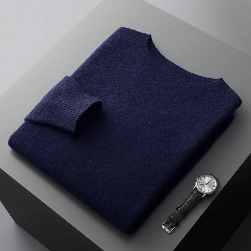 100% Merino Wool Sweater Man O-neck Basic Wool Pullover Autumn Winter Long Sleeve Soft Warm Jumper Smart Casual Knit Popular Top