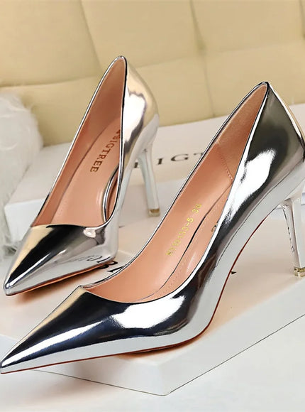 Fashion Metal Women Patent Leather Shallow Mouth Thin