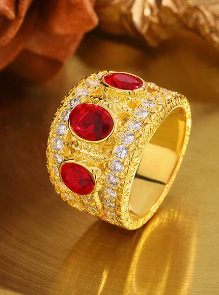 KissIcon Bohemian Style Ring - Red Ruby Valentines Day Gift