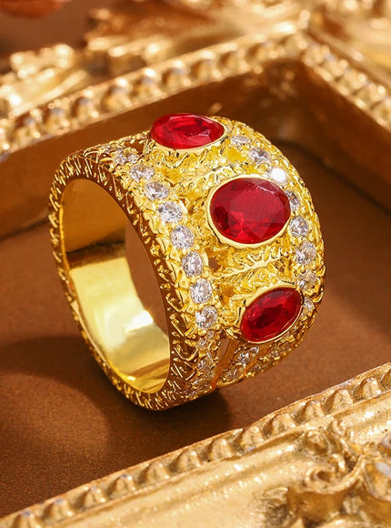 KissIcon Bohemian Style Ring - Red Ruby Valentines Day Gift