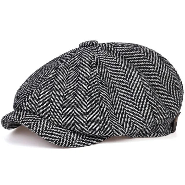 Men's Tweed British Newsboy Hat Herringbone Gatsby Hat Street Hats Octagonal Brim Hat Four Seasons Hip Hop Beret Painter Hat
