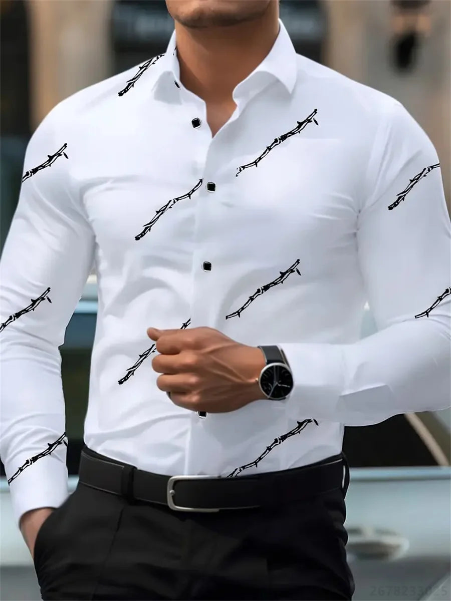 Men's personalized thorn print long-sleeved shirt. Business casual style, fashionable design, versatile and non-iron shirt.