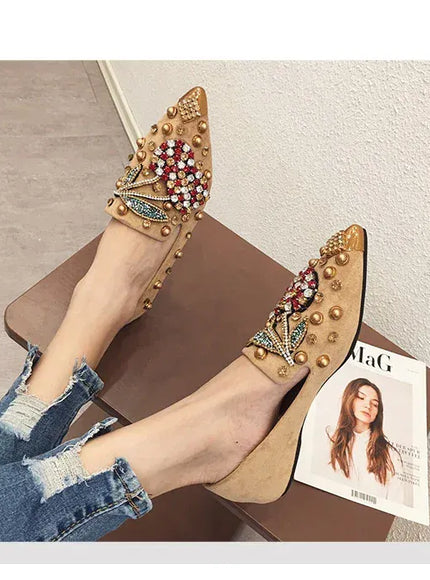 KissICON Woman Flats Shoes Rhinestone Cherry 2025 Spring New
