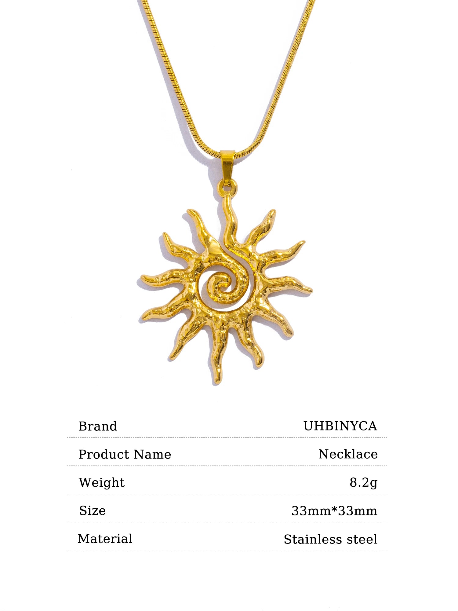 Spiral Sun Pendant Necklace for Women - 18K Gold Plated Hypoallergenic Stainless Steel, Daily Wear & Boho Gift Ideas Jewelry