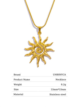 Spiral Sun Pendant Necklace for Women - 18K Gold Plated Hypoallergenic Stainless Steel, Daily Wear & Boho Gift Ideas Jewelry