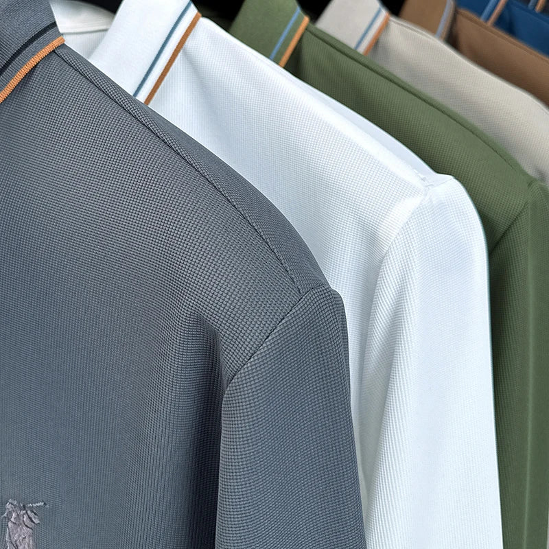 Men's Cotton Long Sleeved T-shirt with Collar Polo Shirt High-end Embroidered Top Autumn Loose Base Shirt